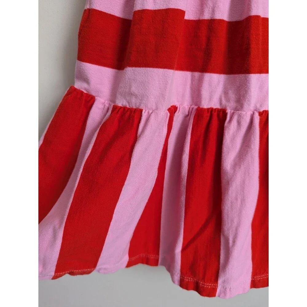 Hanna Andersson Girls 4 Striped Twirl Power Dress Red Pink 100% Cotton Knit